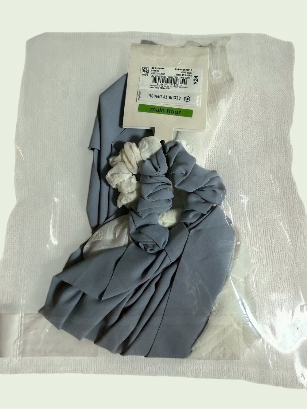 3 Hair Ribbon Elastics! BNWT Blue Gray & White Scrunchie